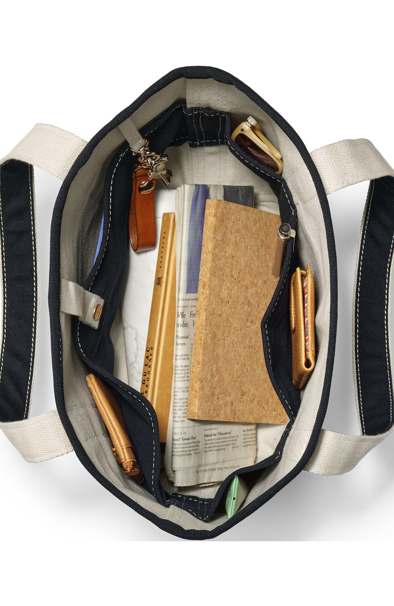 Lands' End Medium Print 5 Pocket Open Top Canvas Tote Bag, Alternate, color, 