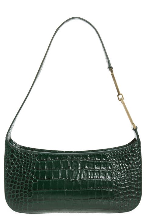 Small Arc Croc Embossed Leather Shoulder Bag
