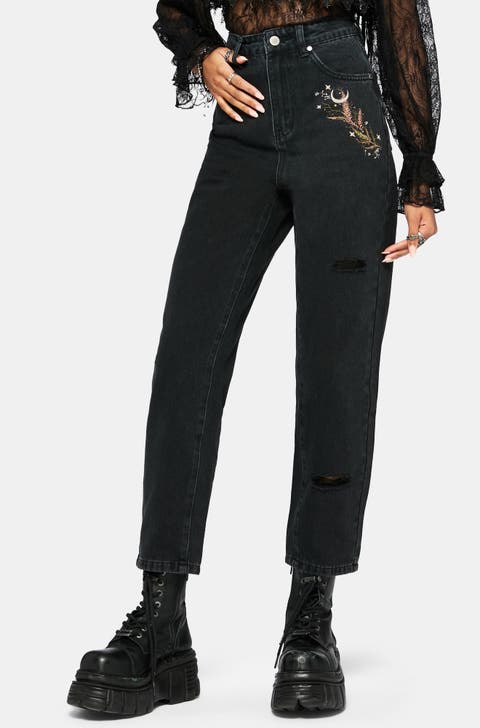 Abellona Embroidered Denim Mom Jeans