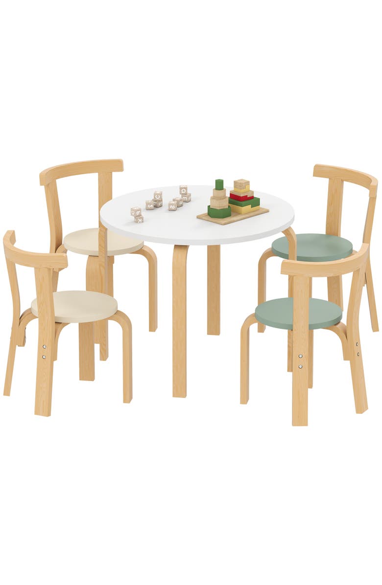 Qaba Kids Table and Chairs Set Piece Wooden Toddler Table and Chairs Set for Kids Arts Crafts Drawing Read for Playroom Nursery, Main, color, Green