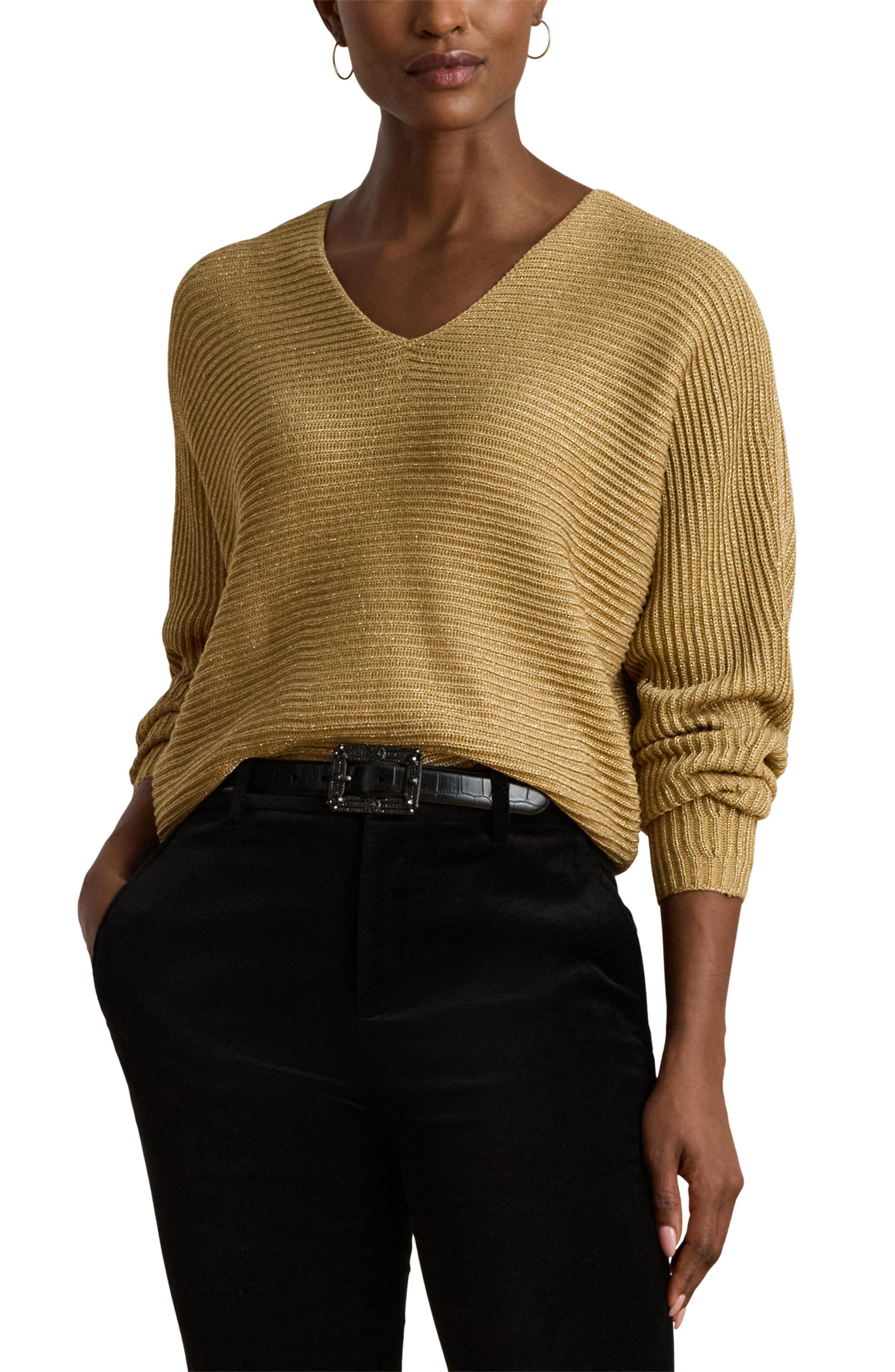 Lauren Ralph Lauren Metallic V-Neck Sweater