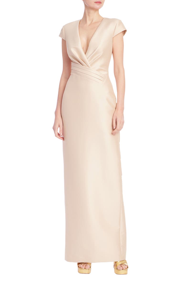 Badgley Mischka Collection Short Sleeve Column Gown, Main, color,