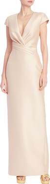 Badgley Mischka Collection Short Sleeve Column Gown