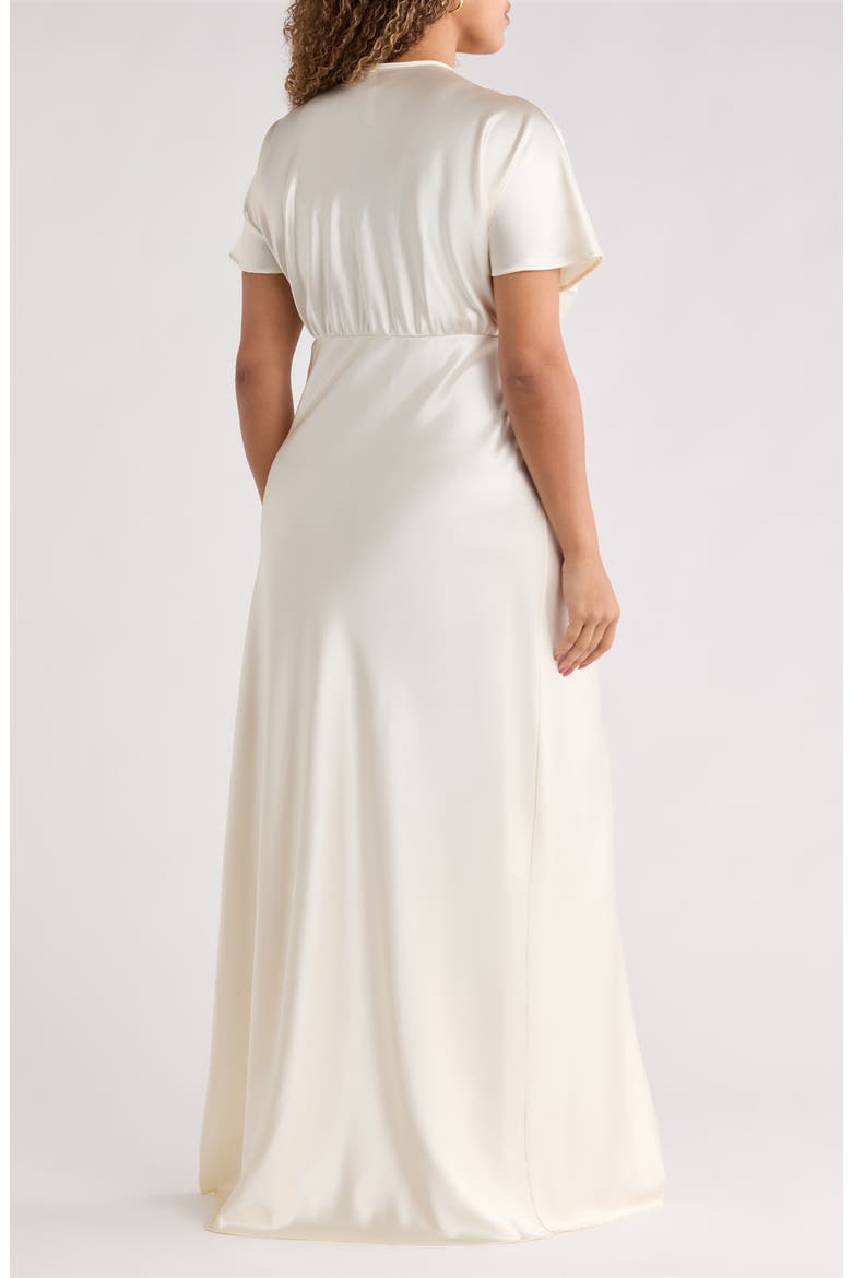 V-Neck Satin Dress, Alternate, color, LIGHT BUTTER