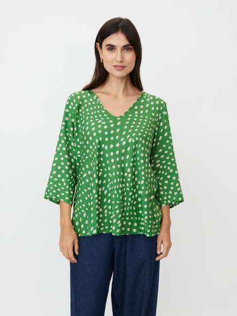 MaKatacia V-Neck Polka Dot Blouse