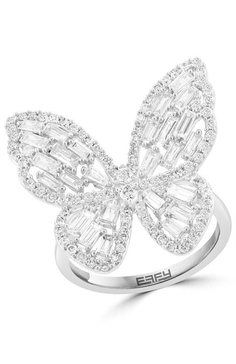 Diamond Butterfly Ring in 14K White and Yellow Gold