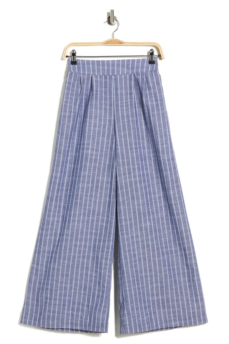 Stripe Linen & Cotton Wide Leg Pants, Alternate, color, DENIM