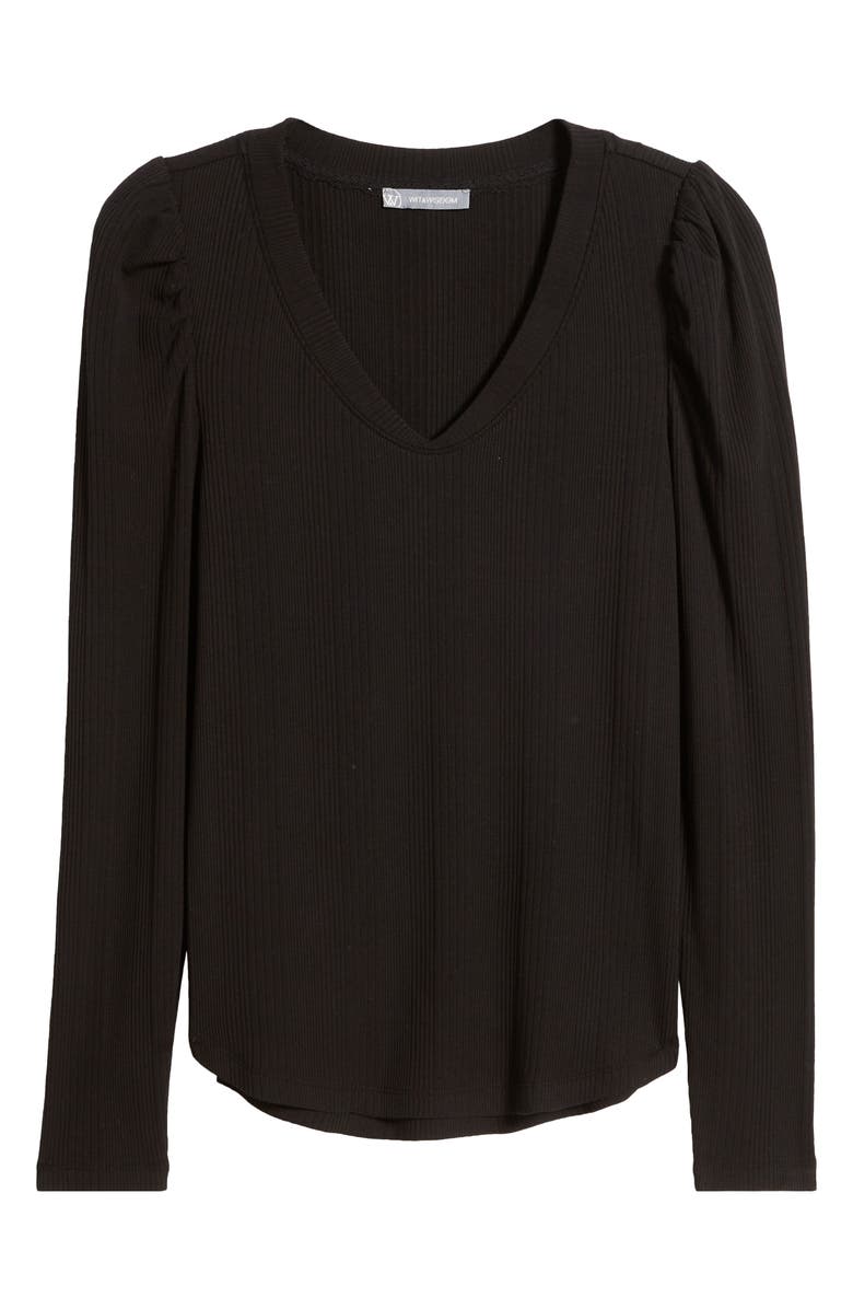 Wit & Wisdom Puff Shoulder Rib Top, Alternate, color, Black
