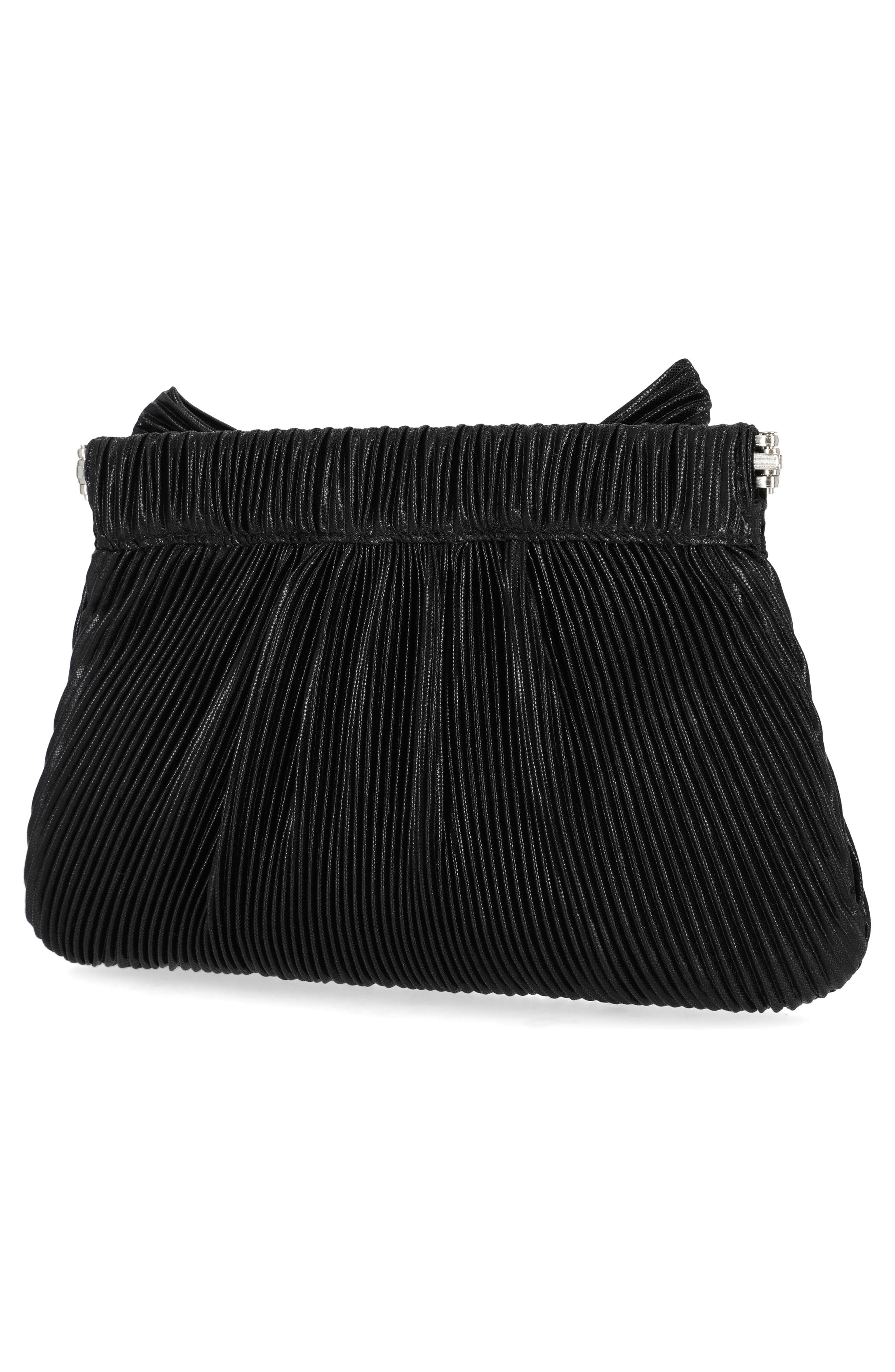 Jessica McClintock Vivienne Pleated Bow Clutch, Alternate, color, Black