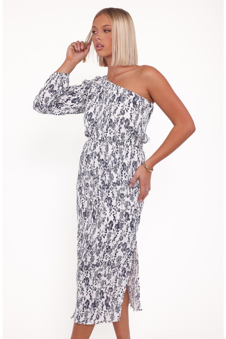 Pontee One-Shoulder Pleated Maxi Dress, Alternate, color, NAVY FLORAL