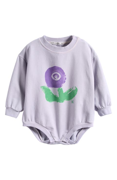 Stamp Bloom Organic Cotton Blend Fleece Bodysuit