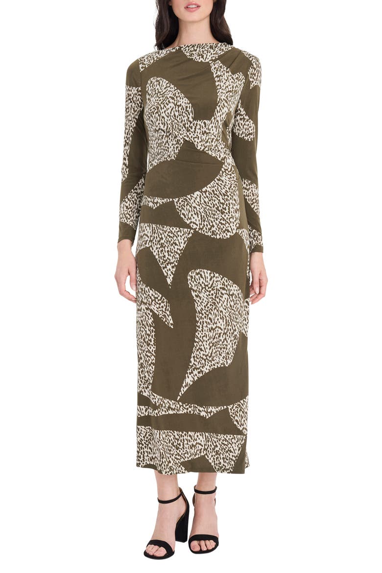 Colorblock Long Sleeve Maxi Dress, Main, color, OLIVE/ CREAM