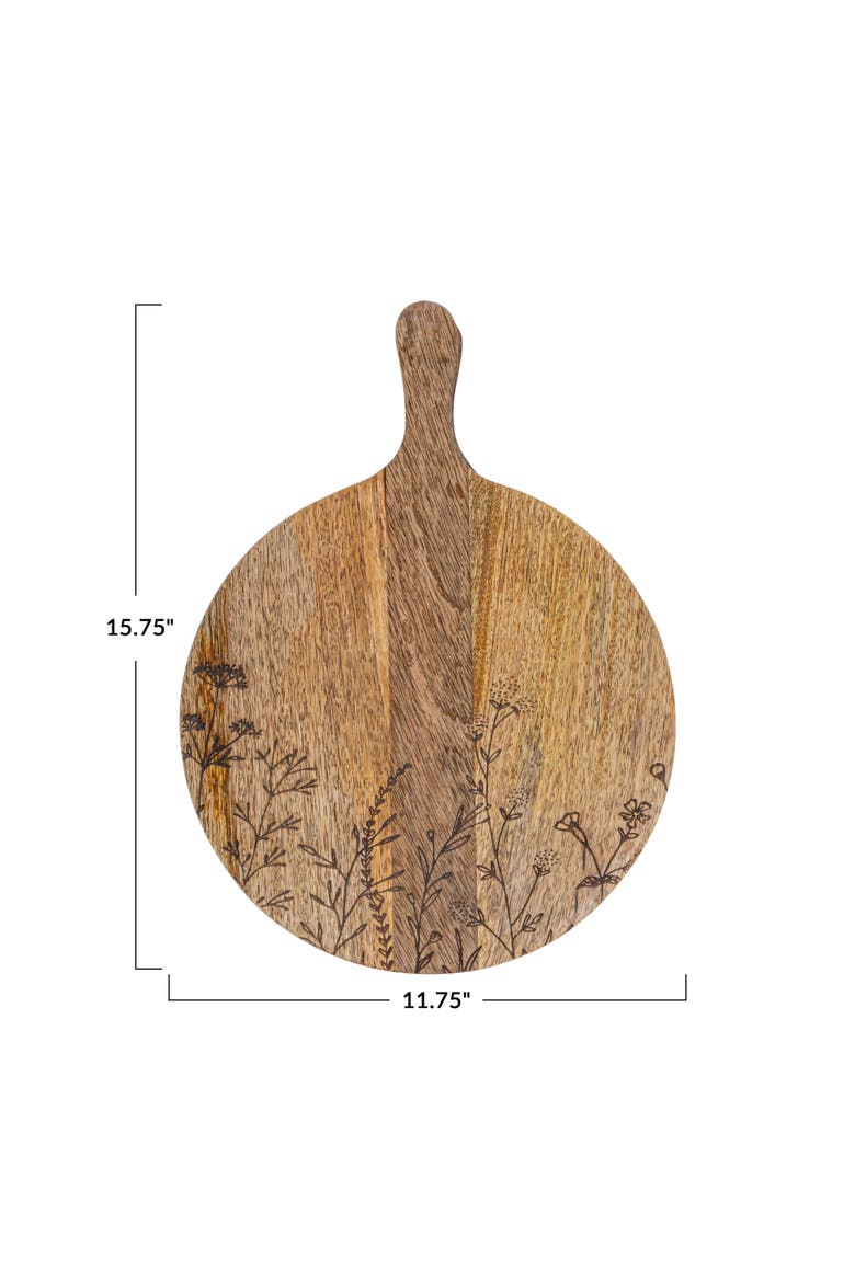 Mango Wood Cheese Board with Laser Etched Flowers, Natural, Alternate, color, Natural