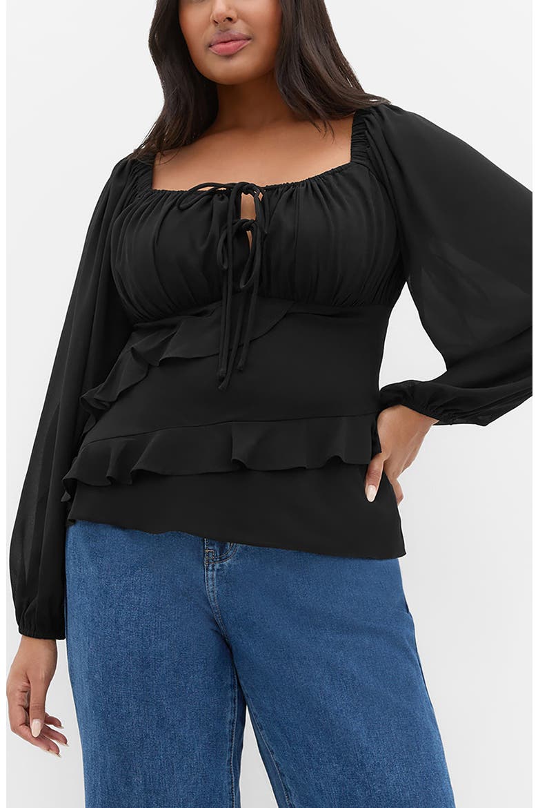 Shayla Ruffle Long Sleeve Top, Main, color, BLACK