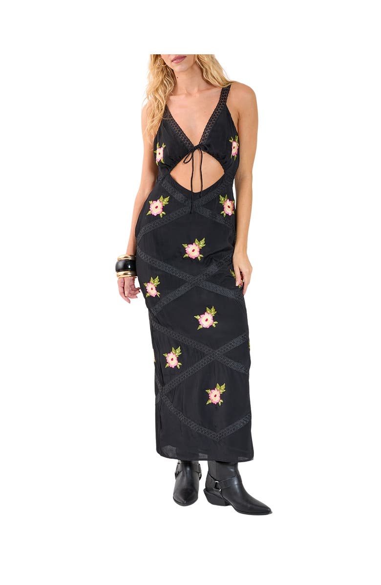 NASTY GAL Embroidered Lace Trim Cut Out Maxi Dress, Alternate, color, Black