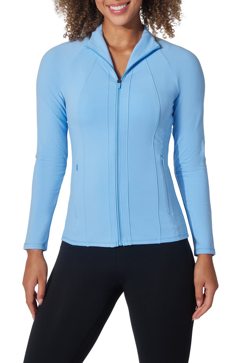 Brisa Interlock Flared Full Zip Sweatshirt, Main, color, DELLA ROBBIA BLUE