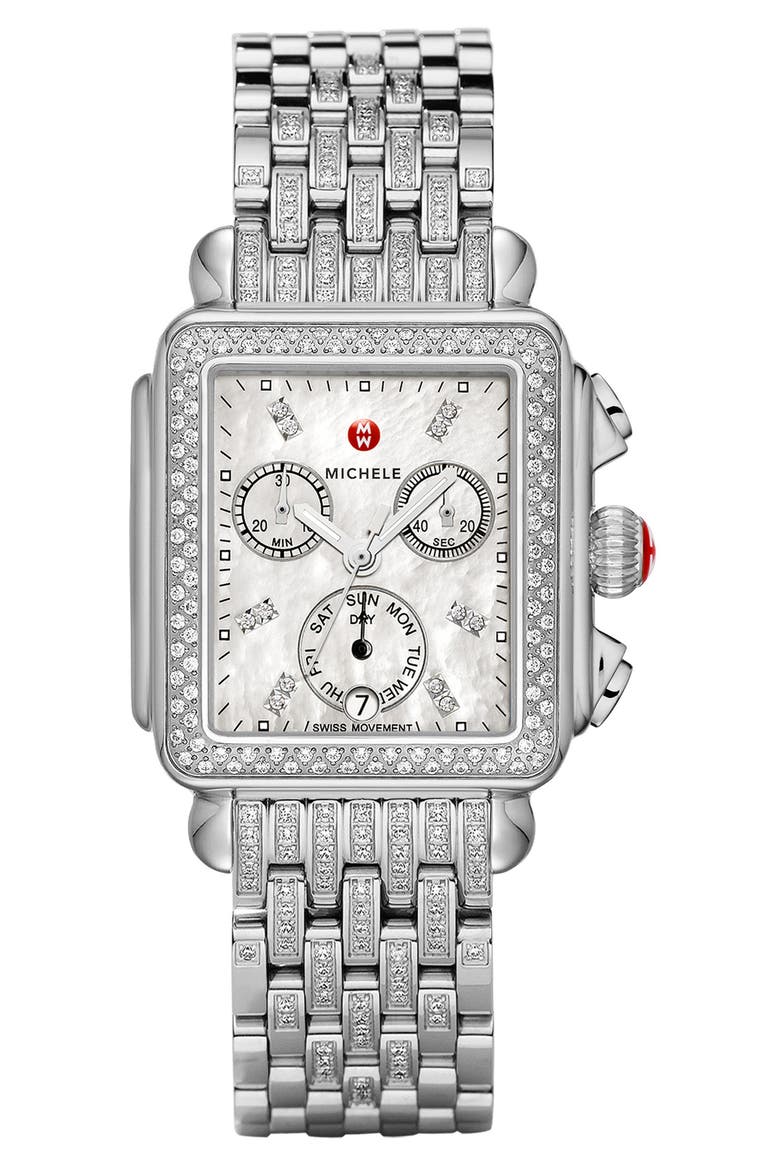Deco Diamond 18mm Bracelet Watchband, Alternate, color, SILVER