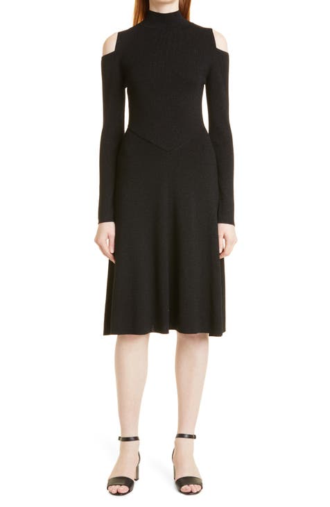 HUGO BOSS Frikka Cold Shoulder Wool Blend Dress