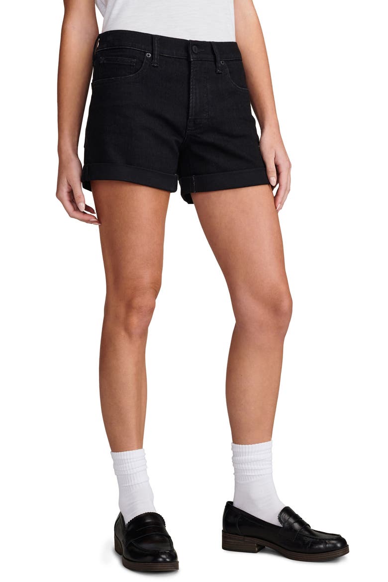 Ava Cuffed Denim Shorts, Alternate, color, CLEAN BLACK