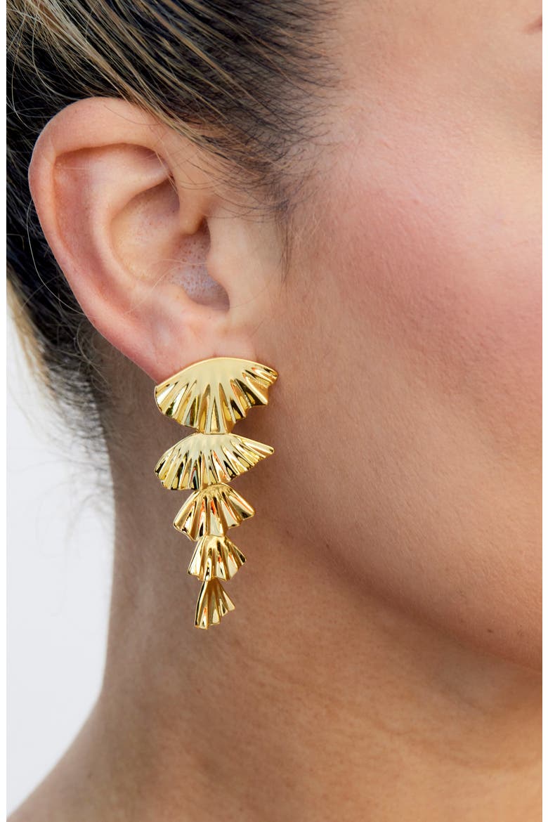 Folded Fan Graduated Drop Earrings, Alternate, color, YELLOW