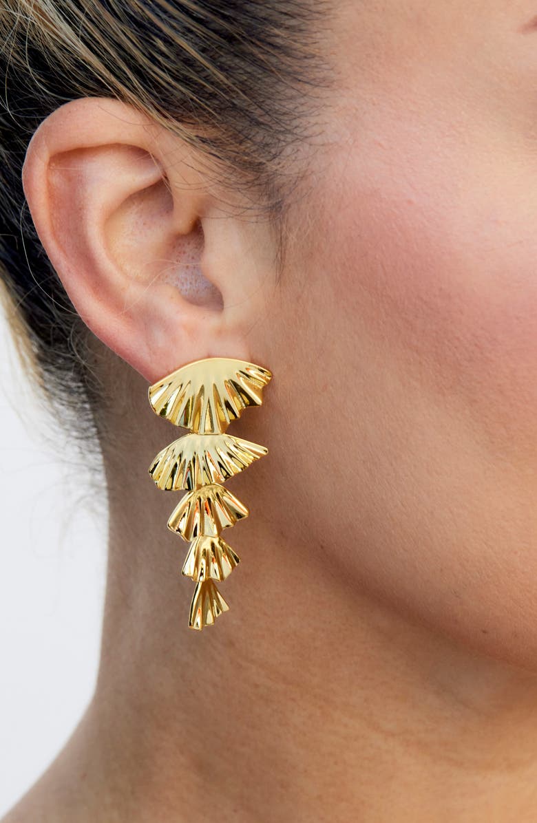 SAVVY CIE JEWELS Folded Fan Graduated Drop Earrings, Alternate, color, Yellow