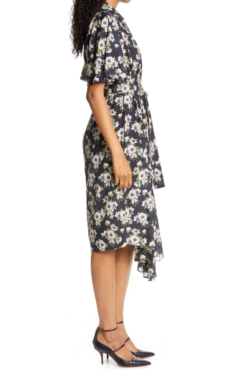 Adam Lippes Floral Asymmetrical Cotton & Silk Dress, Alternate, color,