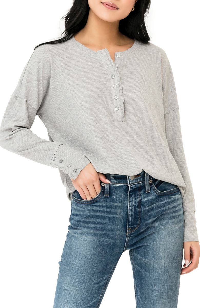 GIBSONLOOK Ruffle Trim Rib Henley, Main, color, 