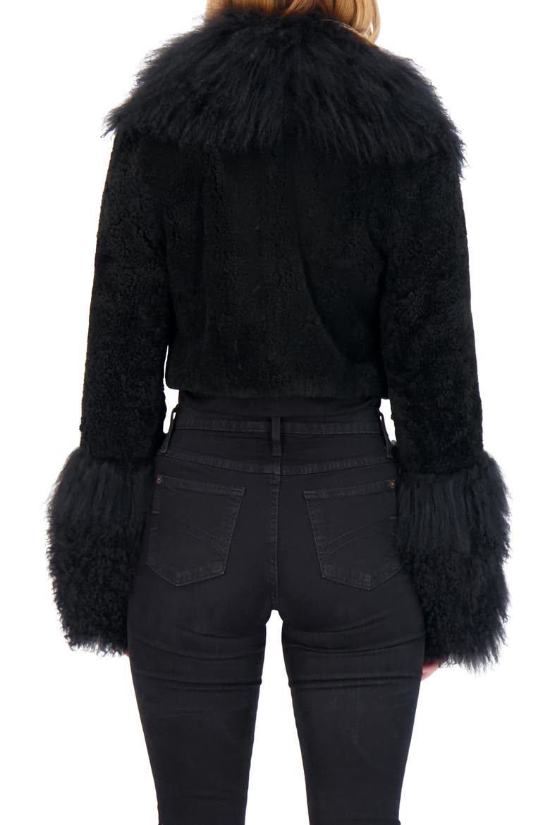 Sheared Genuine Shearling Bolero With Genuine Shearling Collar & Cuffs, Alternate, color, BLACK
