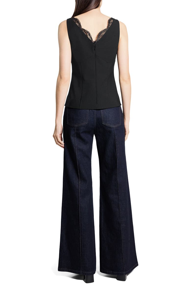 Theory Lace Trim Tailored Virgin Wool Blend Top, Alternate, color, Black