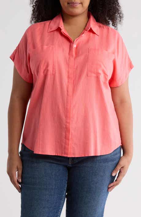 Caslon® Double Pocket Linen Blend Camp Shirt