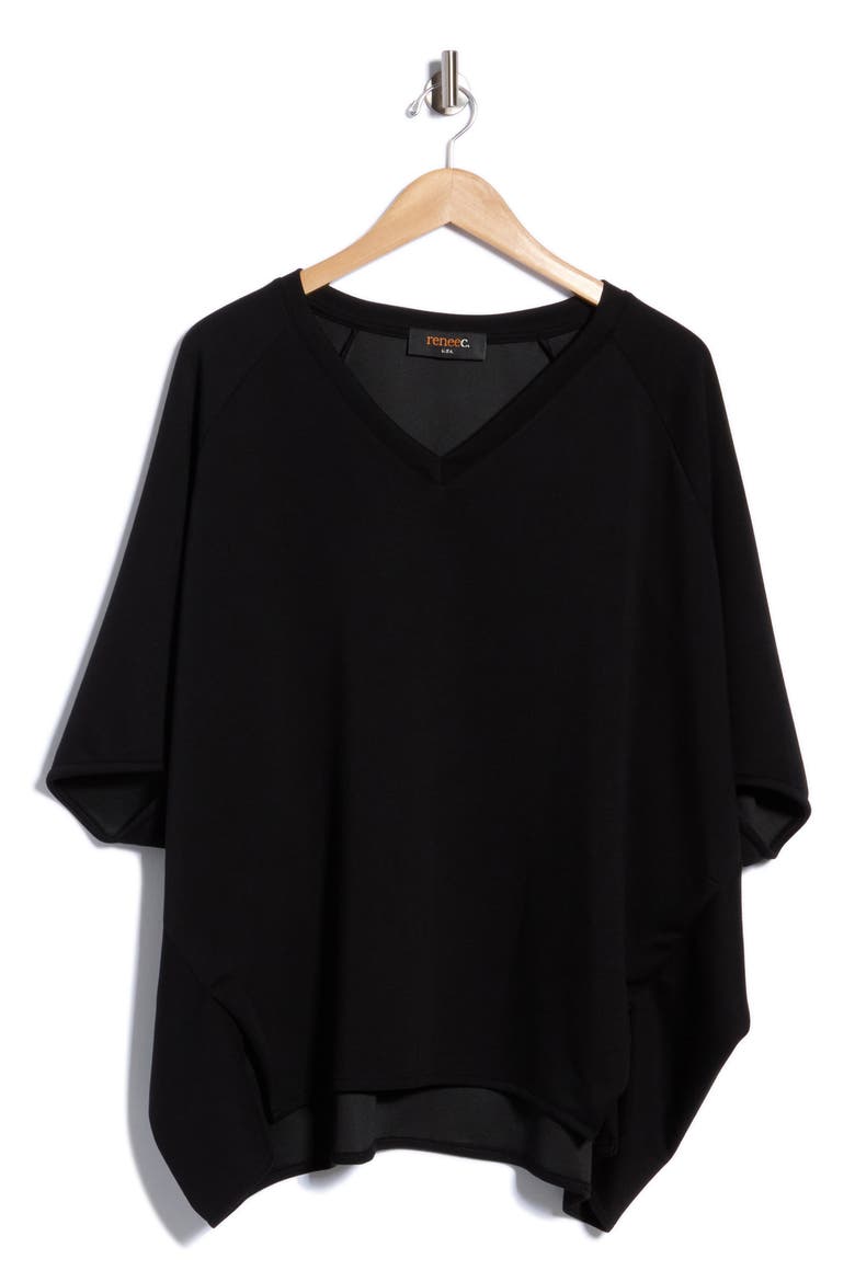 Draped Cape Overlay V-Neck Top, Main, color, BLACK