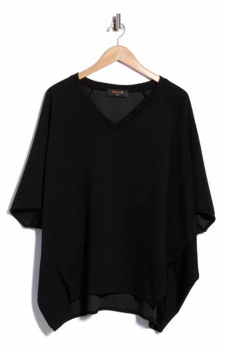 Draped Cape Overlay V-Neck Top