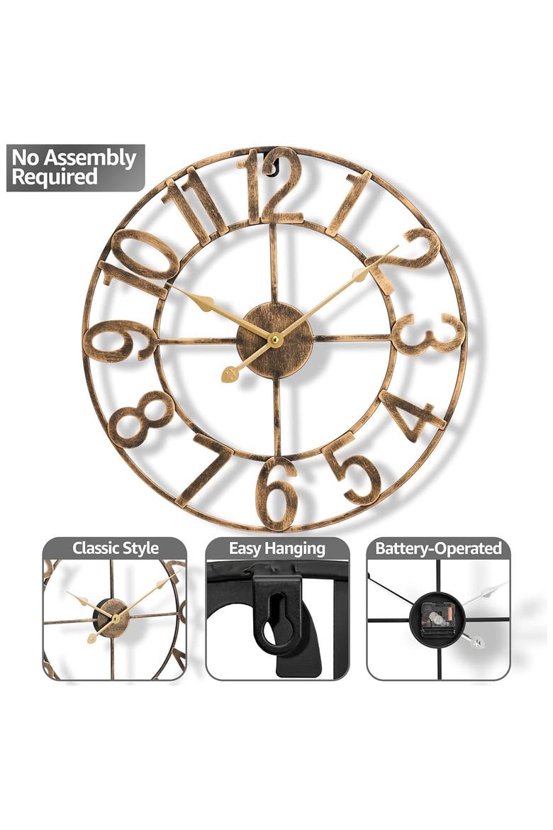 16-Inch Numeral Wall Clock, Alternate, color, BRONZE