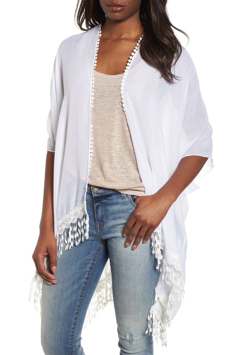 Lace Trim Ruana, Main, color, IVORY