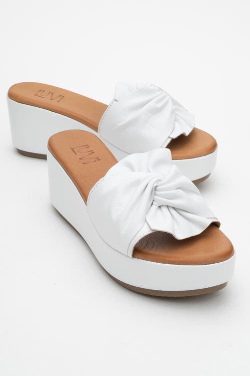 Forever & Always Shoes Syndra Bow Wedge Leather Sandal In White