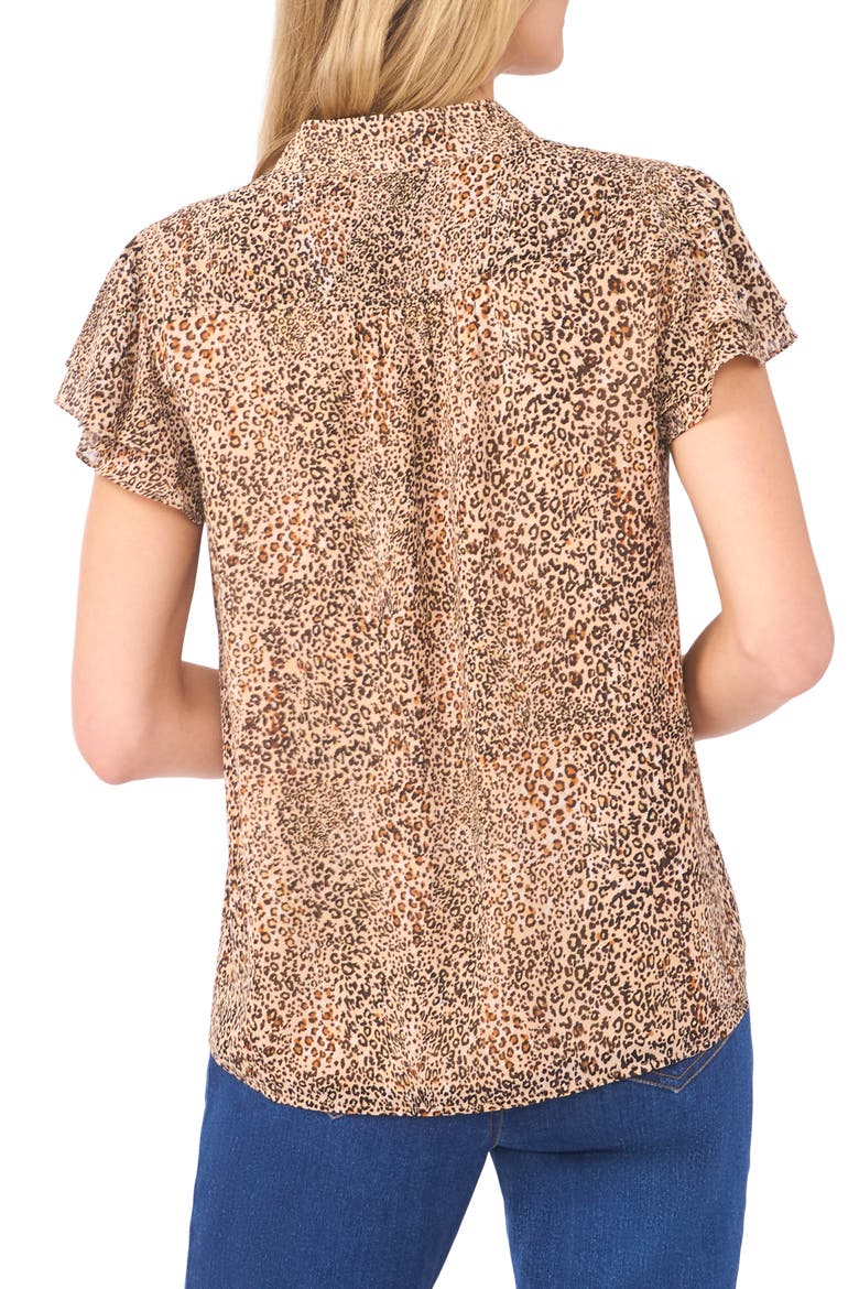 Leopard Print Chiffon Button-Up Shirt, Alternate, color, DUNE