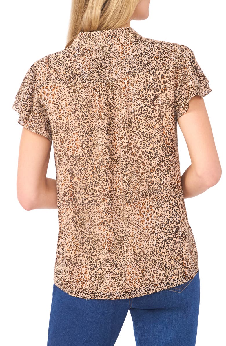 CeCe Leopard Print Chiffon Button-Up Shirt, Alternate, color, Dune