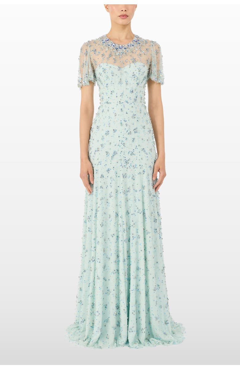 Jenny Packham Ambiance Beaded Maxi Dress, Main, color, Alice Blue