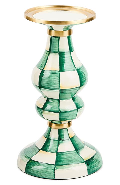 Emerald Check Medium Pillar Candleholder