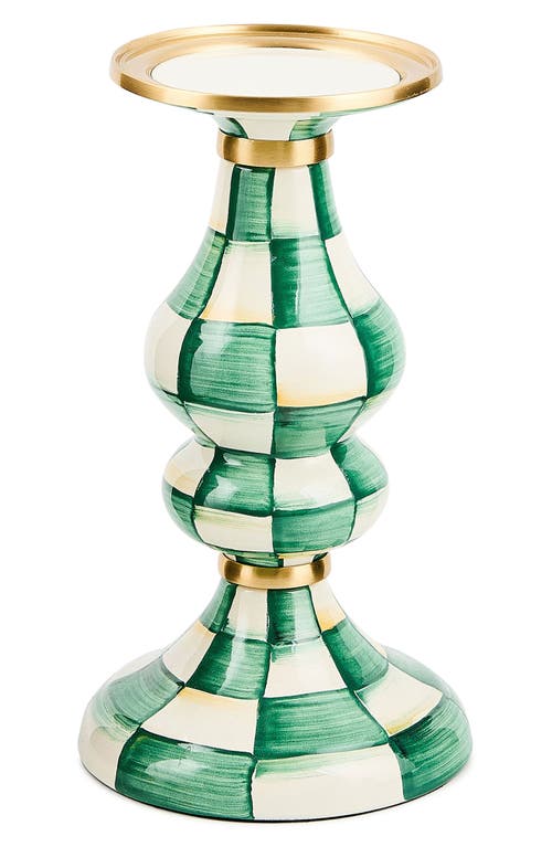 Mackenzie-childs Mackenzie Childs Emerald Check Medium Pillar Candleholder In Green