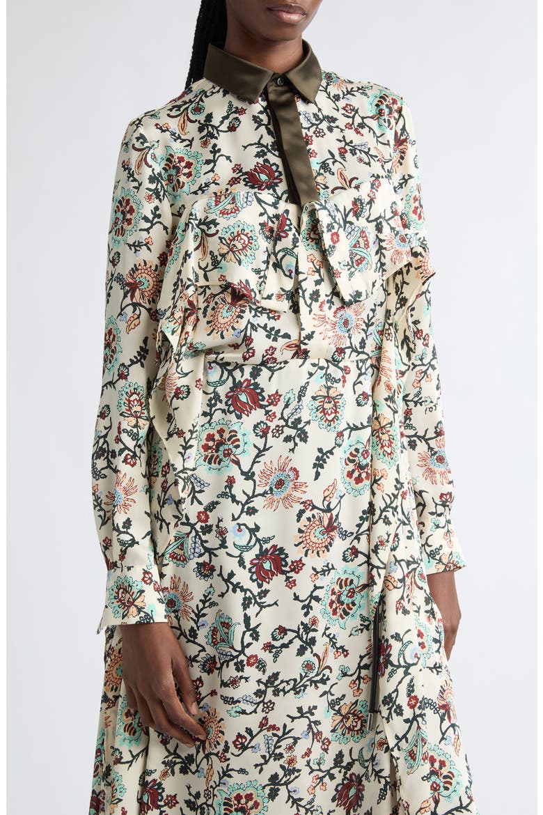 Floral Print Long Sleeve Cotton Shirtdress, Alternate, color, IVORY
