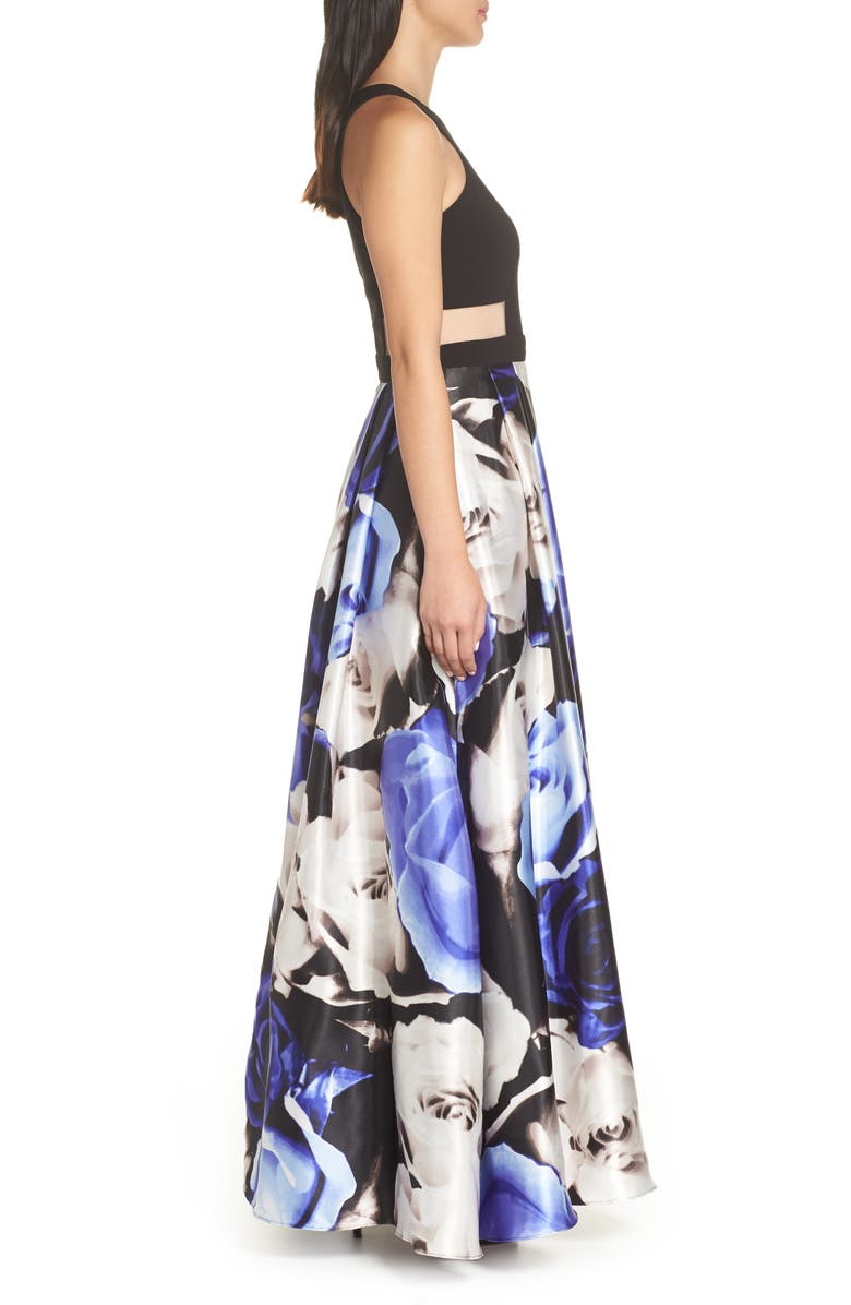 Blondie Nites Mesh Inset Bodice Ballgown, Alternate, color, 