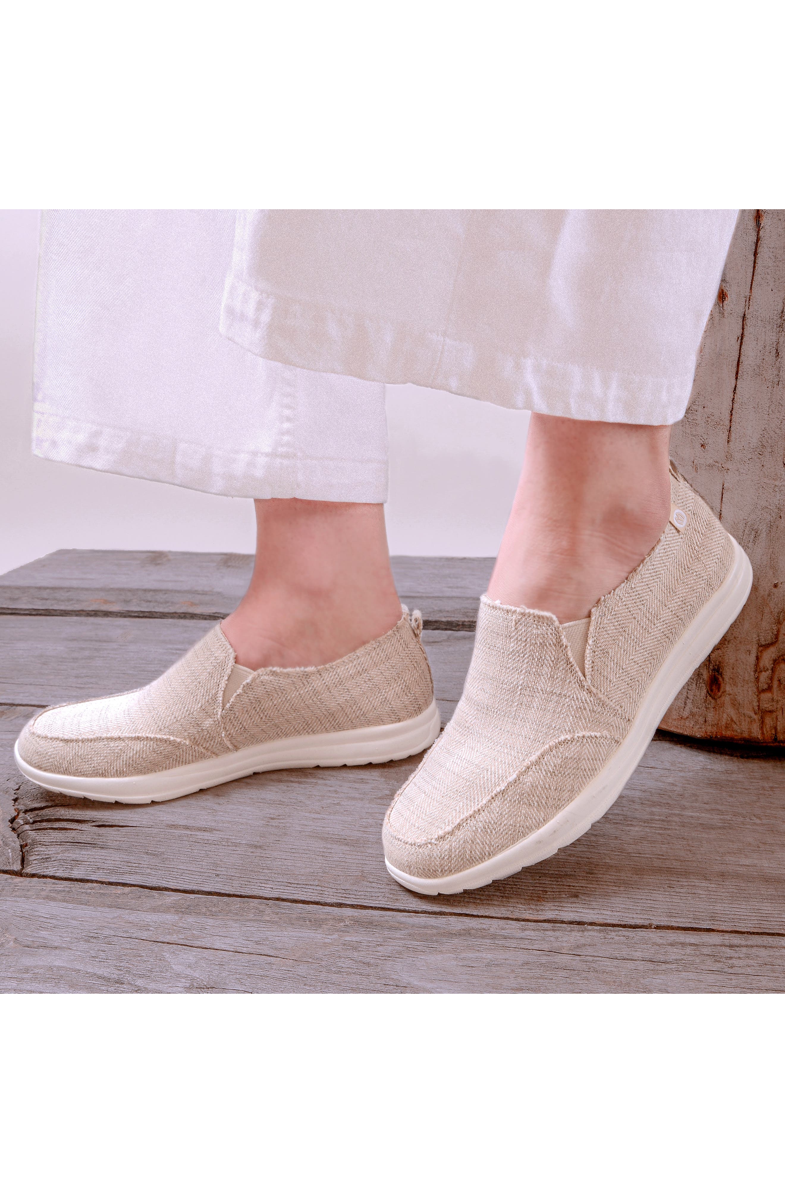 Minnetonka Expanse Slip-On Sneaker, Alternate, color, Tan Herringbone