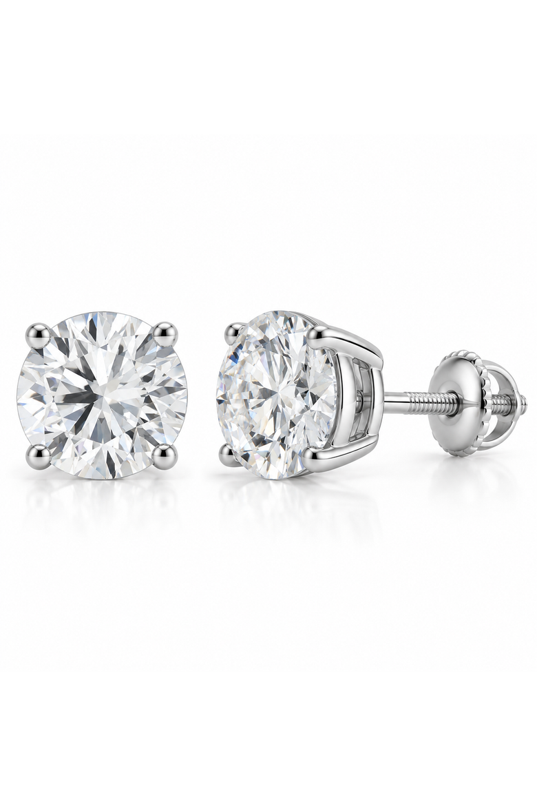 3 ct. tw. E Color VS1 Round Lab-Grown Diamond Stud Earrings in 14K Gold, Main, color, 14K White Gold