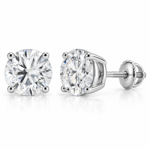 IGI Certified 3 Carat Total Weight E VS1 Round Lab Grown Diamond Stud Earrings in 14K Gold