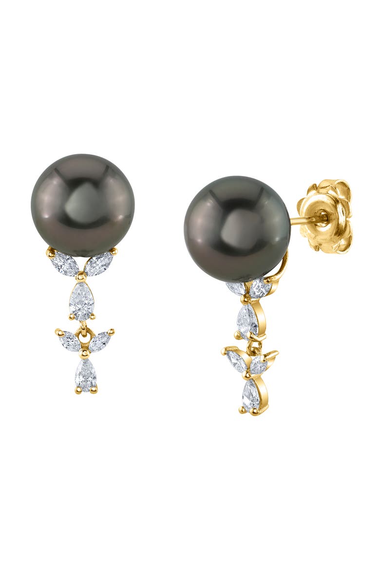 Tahitian South Sea Pearl & Diamond Kiara Earrings, Main, color, Yellow Gold
