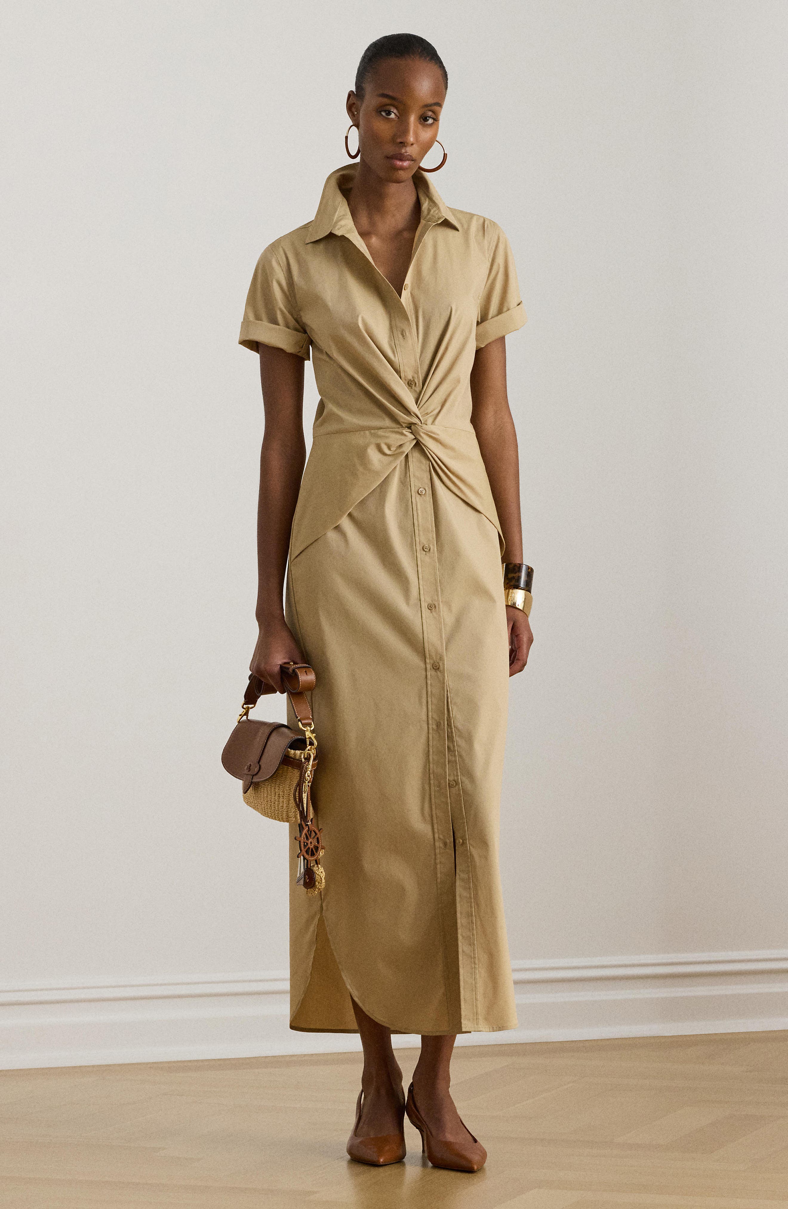 Lauren Ralph Lauren Twist Front Cotton Blend Shirtdress (Women