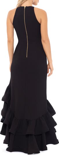 Ruffle Halter Crepe Gown