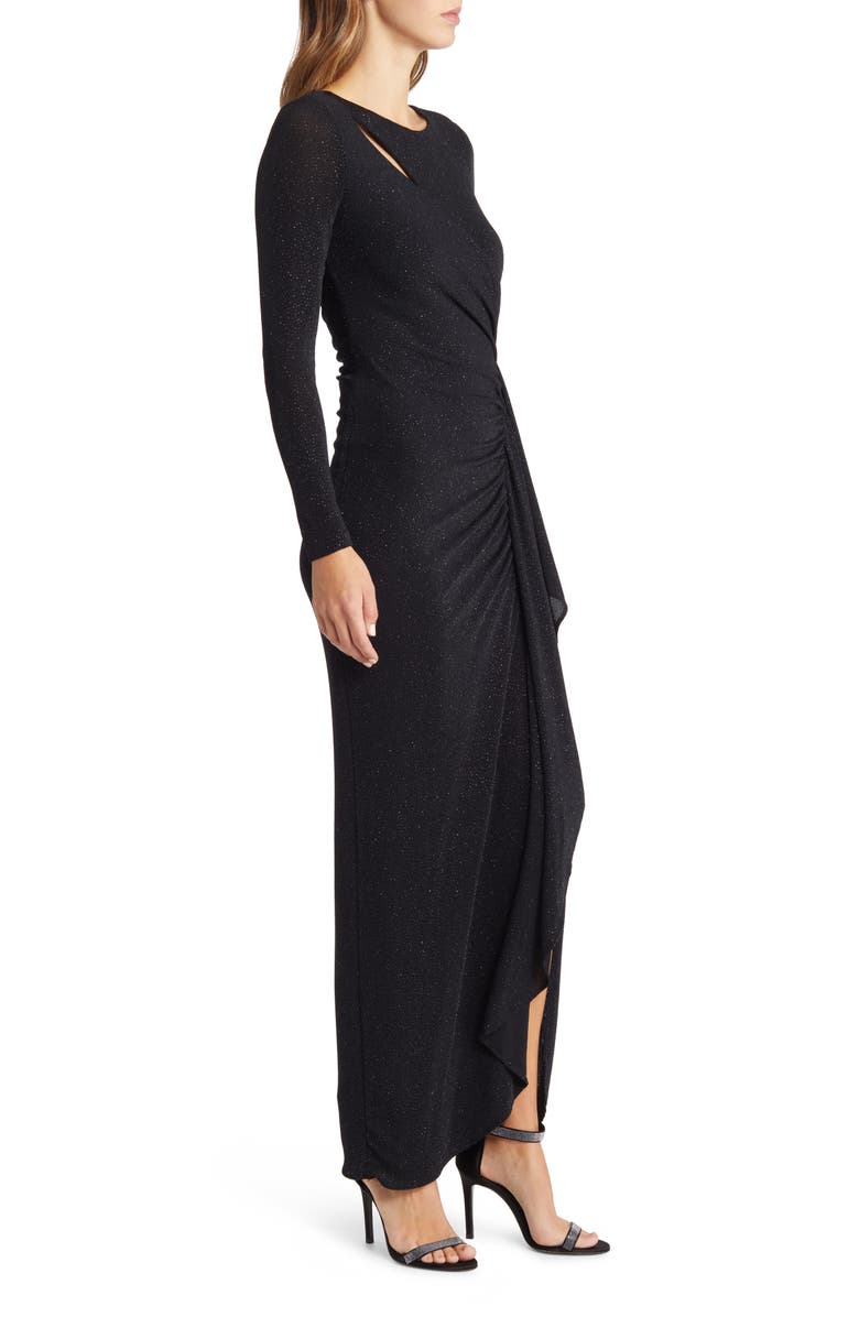 Xscape Evenings Ruched Metallic Long Sleeve Gown, Alternate, color, 