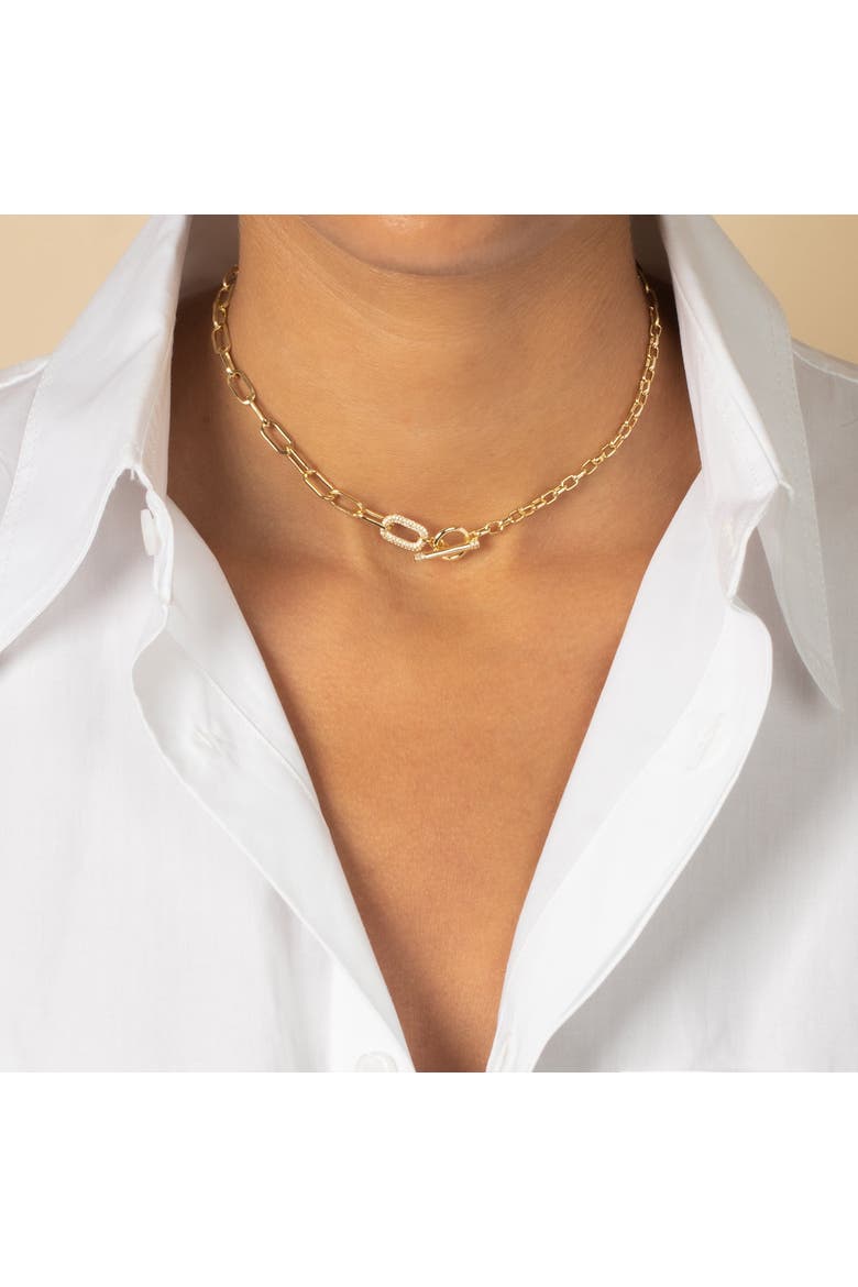Pave Accented Toggle Multi Chain Necklace, Alternate, color, Gold